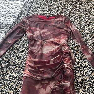 SHEIN Maroon Floral Long Sleeve Dress
